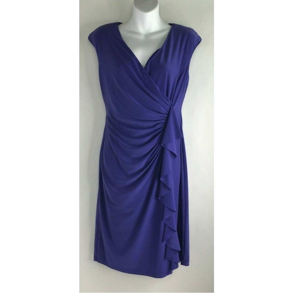 Evan Picone Black Label Purple Faux Wrap Ruffle V